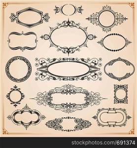Decorative vintage rounded circle and oval frames borders backgrounds set