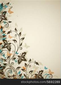 Decorative vintage vector background with flowers and butterflies