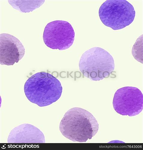 Decorative violet abstract watercolor seamless pattern with round blobs
