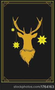 Decorative yellow deer silhouette retro card design.