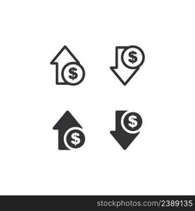 Decrease and increase in profit icon set. Up and down dollar arrow illustration symbol. Sign rise and fall of the dollar vector desing.
