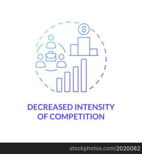 Decreased intensity of competition blue gradient concept icon. External business growth abstract idea thin line illustration. Less competition, rivalry. Vector isolated outline color drawing. Decreased intensity of competition blue gradient concept icon