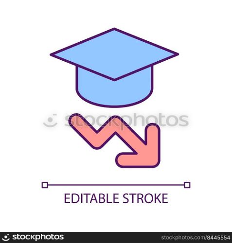 Decreasing academic performance RGB color icon. Education problem. Poor learning progress. Isolated vector illustration. Simple filled line drawing. Editable stroke. Arial font used. Decreasing academic performance RGB color icon