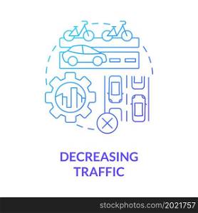 Decreasing traffic blue gradient concept icon. Scooter sharing benefit abstract idea thin line illustration. Managing urban traffic. Smart mobility. Vector isolated outline color drawing. Decreasing traffic blue gradient concept icon