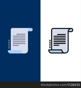 Decree, Novel, Scenario, Screenplay Icons. Flat and Line Filled Icon Set Vector Blue Background
