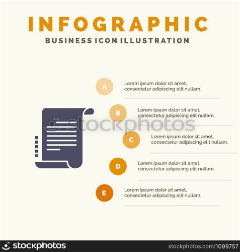 Decree, Novel, Scenario, Screenplay Solid Icon Infographics 5 Steps Presentation Background