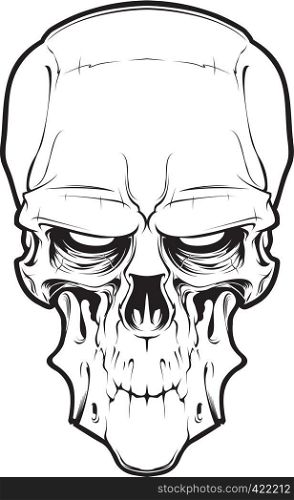 Decrepit evil cartoon skull isolated on white. Tattoo style. Sticker