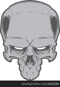 Decrepit evil cartoon skull isolated on white. Tattoo style. Sticker