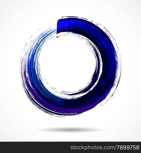 Deep blue brush painted watercolor circle on white background