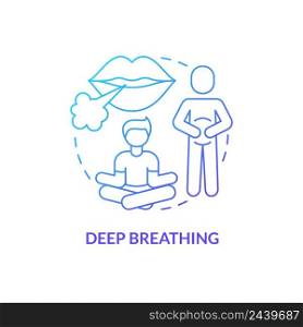 Deep breathing blue gradient concept icon. Right way to breathe for relax. PSTD coping strategy abstract idea thin line illustration. Isolated outline drawing. Myriad Pro-Bold font used. Deep breathing blue gradient concept icon