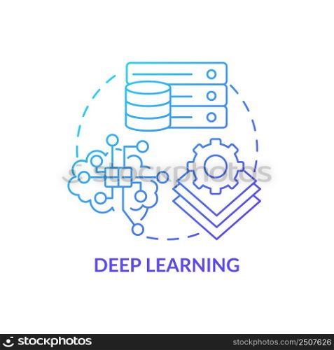 Deep learning blue gradient concept icon. Excessive amount of data. Field of machine learning abstract idea thin line illustration. Isolated outline drawing. Myriad Pro-Bold font used. Deep learning blue gradient concept icon