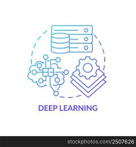 Deep learning blue gradient concept icon. Excessive amount of data. Field of machine learning abstract idea thin line illustration. Isolated outline drawing. Myriad Pro-Bold font used. Deep learning blue gradient concept icon