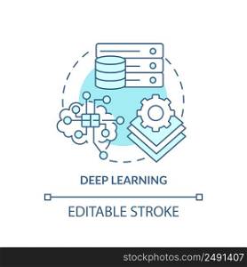Deep learning turquoise concept icon. Excessive amount of data. Machine learning abstract idea thin line illustration. Isolated outline drawing. Editable stroke. Arial, Myriad Pro-Bold fonts used. Deep learning turquoise concept icon