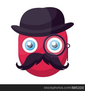 Deep pink old emoji face with hat mustashes and monocular vector illustration on a white background