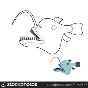 Deep-sea anglerfish coloring book. Fish monster from depths of ocean. Vector illustration&#xA;