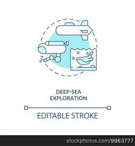 Deep-sea exploration concept icon. CPS usage idea thin line illustration. Underwater observation. Predicting earthquakes and tsunamis. Vector isolated outline RGB color drawing. Editable stroke. Deep-sea exploration concept icon