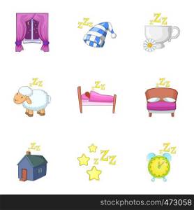 Deep sleep icons set. Cartoon set of 9 deep sleep vector icons for web isolated on white background. Deep sleep icons set, cartoon style