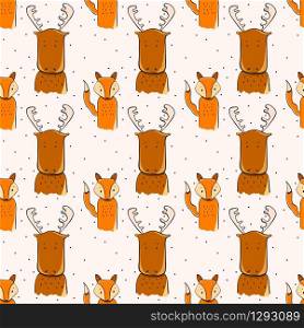 Deer and fox, illustration, vector on white background.