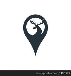 Deer and map pointer logo design. Deer locator logo design. Animal place icon.