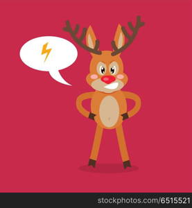 Deer Angry with Thunderstorm in a Speech Bubble.. Deer angry with thunderstorm in a speech bubble. Reindeer in a bad mood in flat style design. Cartoon character crossed with somebody. Spiteful mammal character isolated on white. Vector illustration