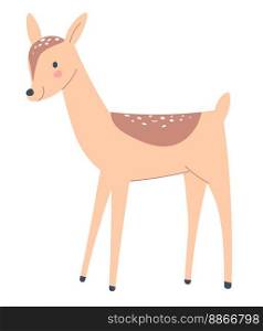 Deer animal portrait, isolated mammal with spots on back. Furry personage with cute muzzle expression. Wilderness and fauna of forests and woods. Character baby, zoo park. Vector in flat style. Small deer animal portrait, cute mammal vector