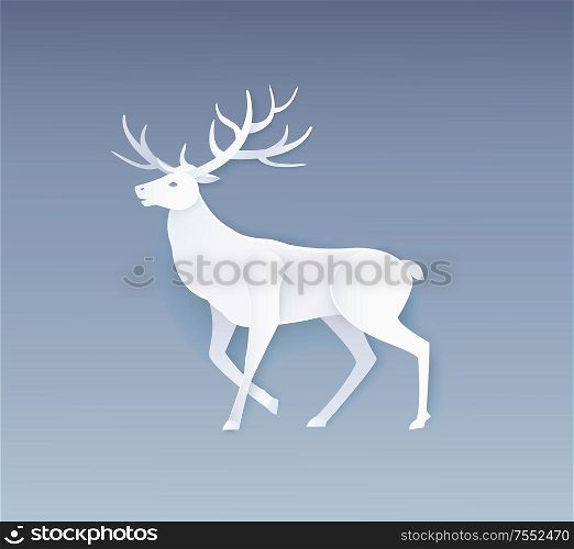 Deer animal silhouette, papercut horned reindeer isolated vector. Engraved wildlife character with horns, Christmas elk, New Year greeting card. Deer Animal Silhouette, Papercut Horned Reindeer