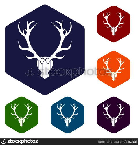 Deer antler icons set rhombus in different colors isolated on white background. Deer antler icons set