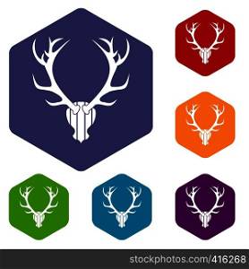 Deer antler icons set rhombus in different colors isolated on white background. Deer antler icons set
