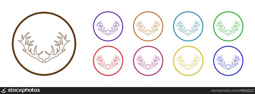 Deer antlers, round icon in different colors on a white background. Set of vector icons.