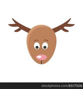 Deer Cartoon Sticker Face. Mask for Masquerade. Deer cartoon sticker face. Red deer mammal with antler happy face. Funny sticker icon for children. Wildlife educational concept. Mask for masquerade, holiday, festival, halloween. Vector illustration
