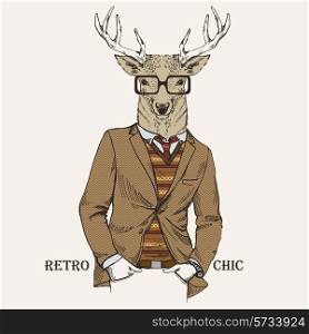 Deer dressed up in retro style