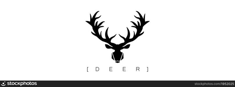Deer head and horns. Black icon on a white background. Vector.