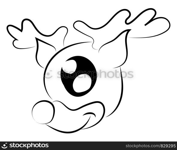 Deer head drawing, illustration, vector on white background.