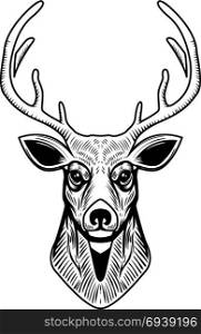 Deer head illustration isolated on white background. Design element for emblem, sign, poster, label. Vector illustration
