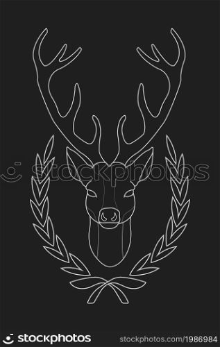 Deer head in laurel wreath heraldry emblem. Chalk vector clip art illustration isolated on blackboard. Deer head in laurel wreath heraldry emblem. Chalk