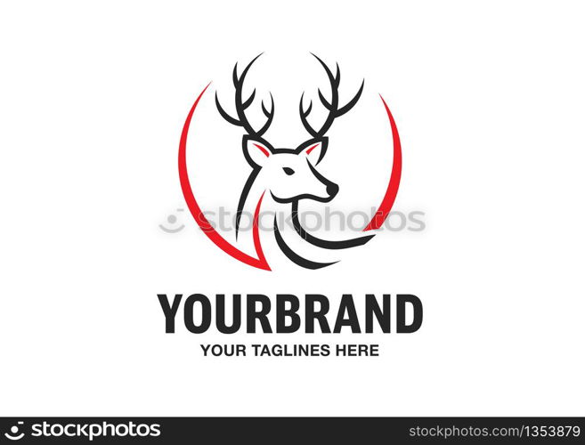 Deer head logo, creative Deer head silhouette monogram Logo concept, deer head on circle logo, deer head with beautiful antler