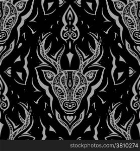 Deer head. Polynesian tribal pattern. Seamless Vector background.