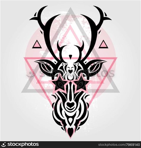 Deer head. Tribal pattern.. Deer head Tribal pattern. Polynesian tattoo style. Vector illustration.