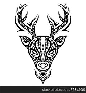Deer head. Tribal pattern. Ethnic tattoo. Vector illustration.