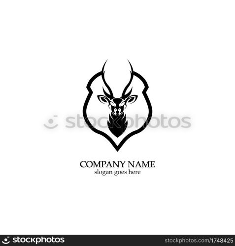 Deer hunter with shield logo design, Wild animal vector, Head deer illustration