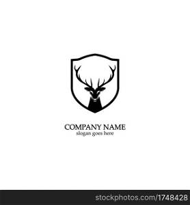 Deer hunter with shield logo design, Wild animal vector, Head deer illustration