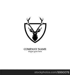 Deer hunter with shield logo design, Wild animal vector, Head deer illustration