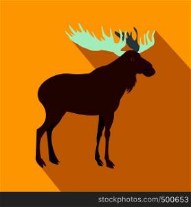 Deer icon in flat style on a yellow background . Deer icon, flat style