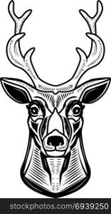 Deer icon isolated on white background. Design element for logo, label, emblem, sign. Vector illustration