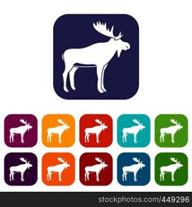Deer icons set vector illustration in flat style In colors red, blue, green and other. Deer icons set flat