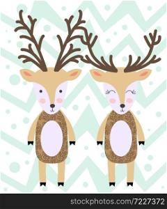 Deer in Scandinavian style, illustration. Funny, cute poster.. Deer in Scandinavian style. Funny, cute poster.