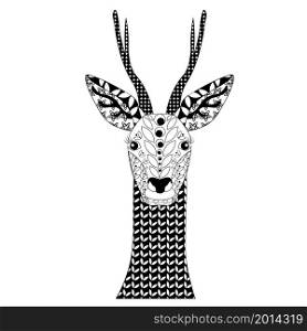 Deer monochrome doodle pattern art design elements stock nature vector illustration for web