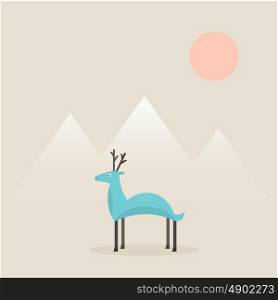 Deer on a background of mountains. Vector illustration