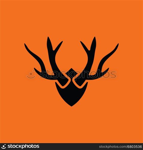 Deer's antlers icon. Orange background with black. Vector illustration.