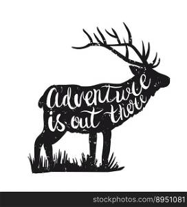 Deer silhouette and hand-drawn lettering vector image